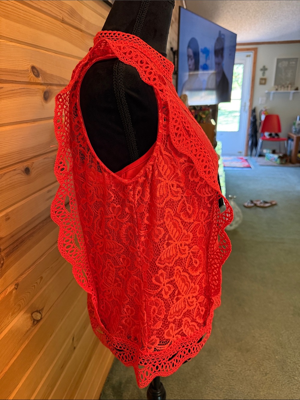 Adiva Red Lace Crochet Sleeveless Camisole - Picture 5 of 5